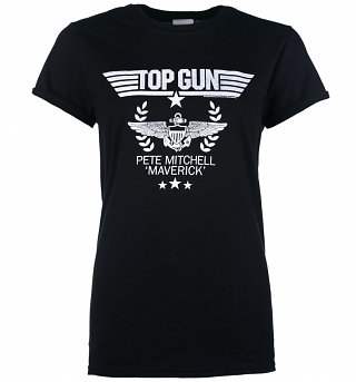 Women's Top Gun Pete Mitchell Maverick Black Boyfriend Fit Rolled Sleeves T-Shirt Women's Top Gun Pete Mitchell Maverick Black Boyfriend Fit Rolled Sleeves T-Shirt