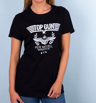 Women's Top Gun Pete Mitchell Maverick Black Boyfriend Fit Rolled Sleeves T-Shirt Women's Top Gun Pete Mitchell Maverick Black Boyfriend Fit Rolled Sleeves T-Shirt