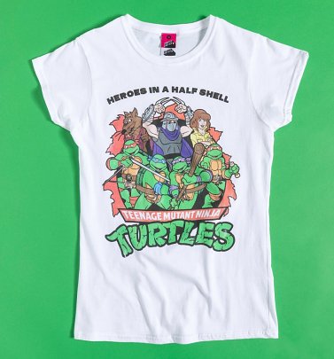 Women's Teenage Mutant Ninja Turtles Heroes In A Half Shell White Fitted T-Shirt Women's Teenage Mutant Ninja Turtles Heroes In A Half Shell White Fitted T-Shirt