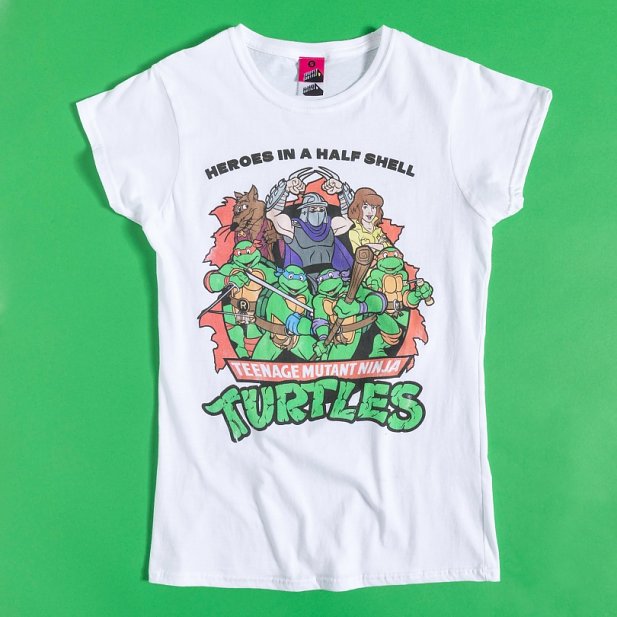 Women's Teenage Mutant Ninja Turtles Heroes In A Half Shell White Fitted T-Shirt