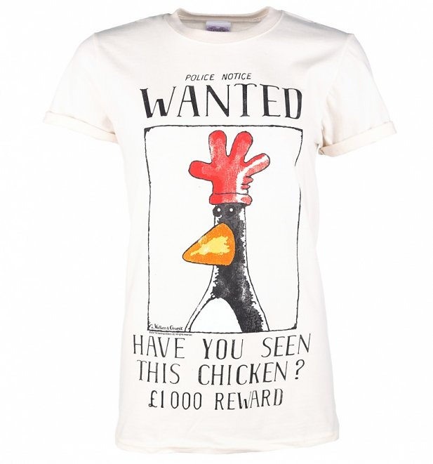 Women's Wallace And Gromit Feathers McGraw Wanted Poster Boyfriend T-Shirt Women's Wallace And Gromit Feathers McGraw Wanted Poster Boyfriend T-Shirt