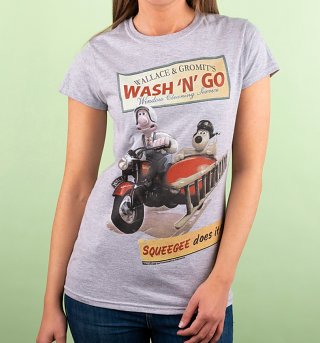 Women's Wallace And Gromit Wash N Go Sport Grey T-Shirt Women's Wallace And Gromit Wash N Go Sport Grey T-Shirt
