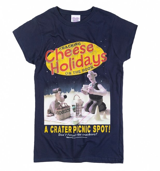 Women's Wallace and Gromit Cracking Cheese Holidays Navy T-Shirt Women's Wallace and Gromit Cracking Cheese Holidays Navy T-Shirt