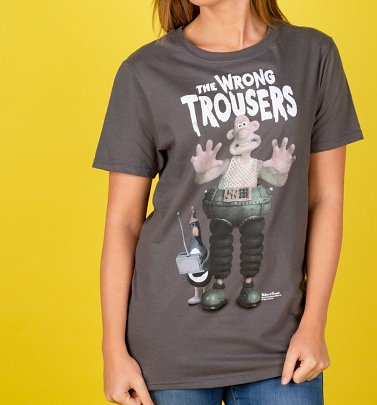 Women's Wallace and Gromit The Wrong Trousers Charcoal Boyfriend Fit Rolled Sleeve T-Shirt Women's Wallace and Gromit The Wrong Trousers Charcoal Boyfriend Fit Rolled Sleeve T-Shirt