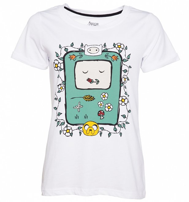 Women's White Adventure Time Flowers T-Shirt Women's White Adventure Time Flowers T-Shirt
