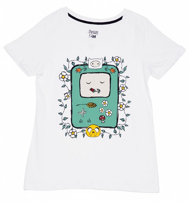 Women's White Adventure Time Flowers T-Shirt Women's White Adventure Time Flowers T-Shirt