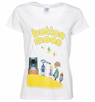 Women's White Button Moon Family Scoop Neck T-Shirt Women's White Button Moon Family Scoop Neck T-Shirt