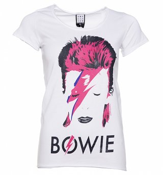 Women's White David Bowie Aladdin Sane Cover T-Shirt from Amplified Women's White David Bowie Aladdin Sane Cover T-Shirt from Amplified
