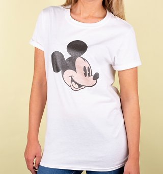 Women's White Disney Mickey Mouse Metallic Finish Rolled Sleeve Boyfriend T-Shirt Women's White Disney Mickey Mouse Metallic Finish Rolled Sleeve Boyfriend T-Shirt