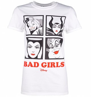 Women's White Disney Villains Bad Girls Rolled Sleeve Boyfriend T-Shirt Women's White Disney Villains Bad Girls Rolled Sleeve Boyfriend T-Shirt