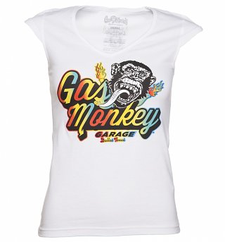 Women's White Fast N' Loud Gas Monkey Garage Disco Monkey T-Shirt Women's White Fast N' Loud Gas Monkey Garage Disco Monkey T-Shirt