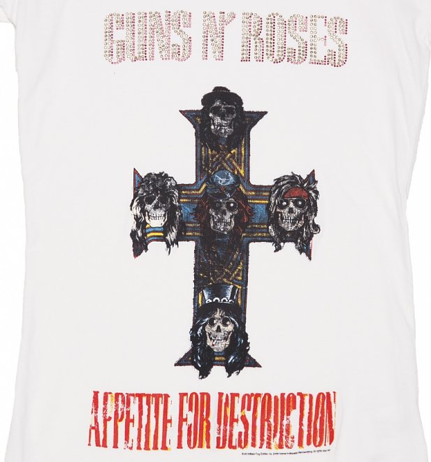 Women's White Guns N' Roses Diamante T-Shirt from Amplified Women's White Guns N' Roses Diamante T-Shirt from Amplified