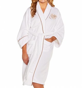 Women's White Harry Potter Golden Snitch Fleece Dressing Gown Women's White Harry Potter Golden Snitch Fleece Dressing Gown