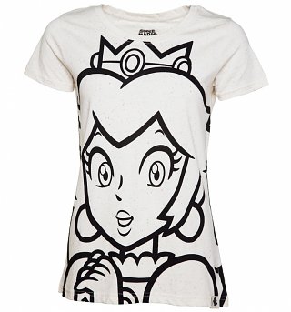 Women's Speckled White Nintendo Super Mario Brothers Princess Peach Outline T-Shirt Women's Speckled White Nintendo Super Mario Brothers Princess Peach Outline T-Shirt