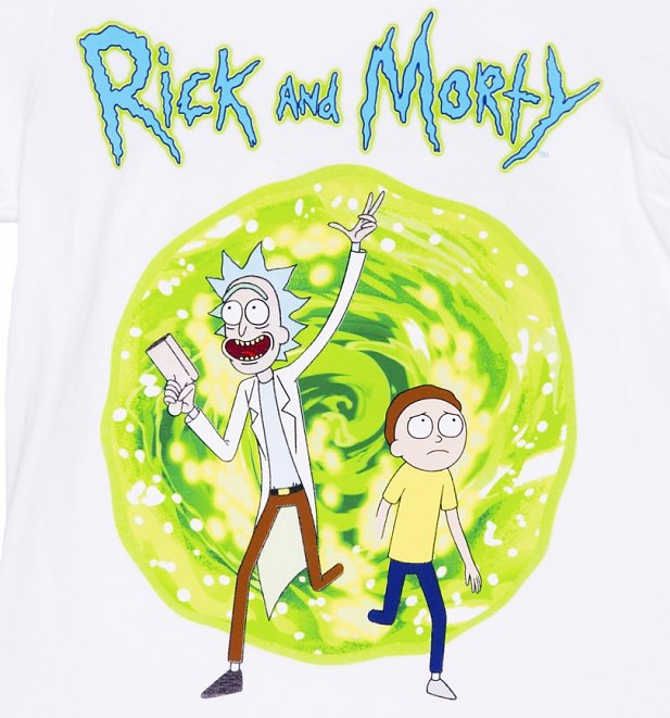 Women's White Rick And Morty Portal Boyfriend T-Shirt With Back Print Women's White Rick And Morty Portal Boyfriend T-Shirt With Back Print