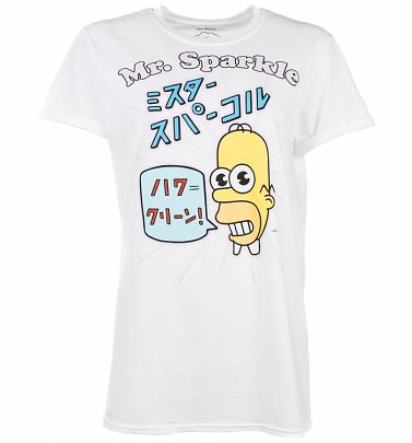 Women's White Simpsons Mr Sparkle Boyfriend T-Shirt Women's White Simpsons Mr Sparkle Boyfriend T-Shirt