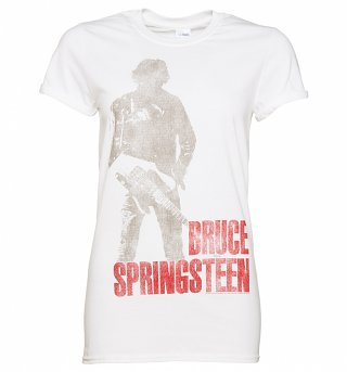 Women's White Standing Bruce Springsteen Boyfriend T-Shirt Women's White Standing Bruce Springsteen Boyfriend T-Shirt