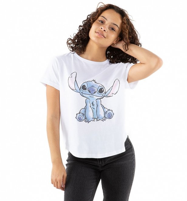 Women's White Stitch Sketch Disney Lilo & Stitch T-Shirt