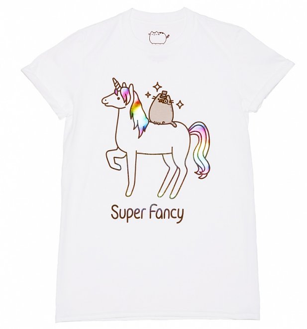 Women's White Super Fancy Pusheen Boyfriend T-Shirt Women's White Super Fancy Pusheen Boyfriend T-Shirt