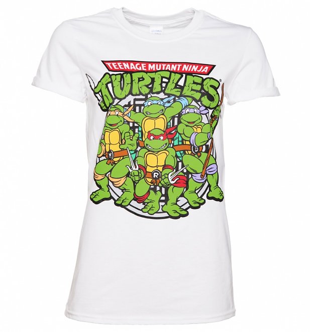 Women's White Teenage Mutant Ninja Turtles Group Boyfriend T-Shirt Women's White Teenage Mutant Ninja Turtles Group Boyfriend T-Shirt