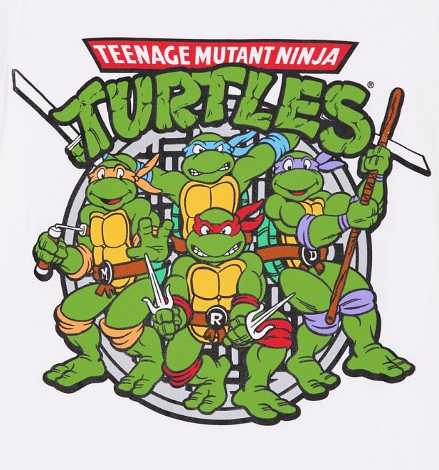 Women's White Teenage Mutant Ninja Turtles Group Boyfriend T-Shirt Women's White Teenage Mutant Ninja Turtles Group Boyfriend T-Shirt