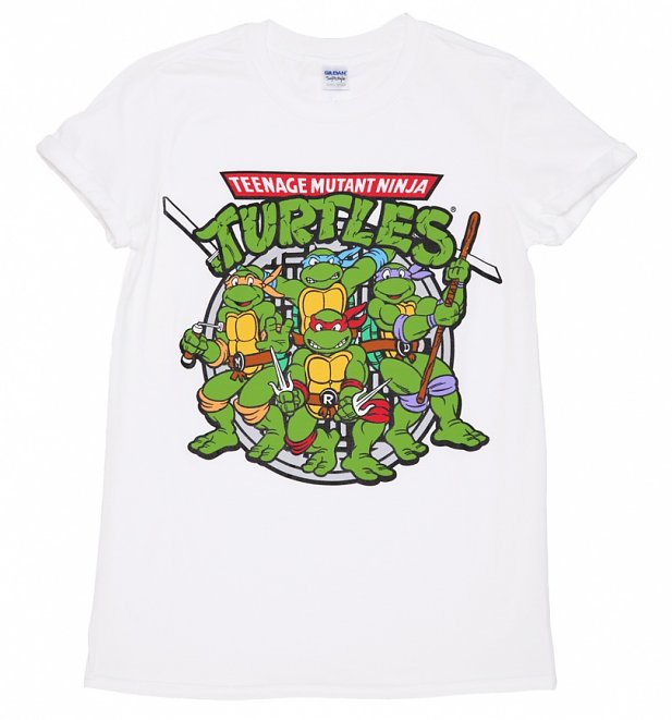 Women's White Teenage Mutant Ninja Turtles Group Boyfriend T-Shirt Women's White Teenage Mutant Ninja Turtles Group Boyfriend T-Shirt