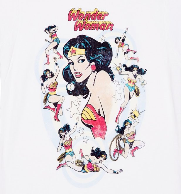 Women's White Vintage Wonder Woman Poses T-Shirt Women's White Vintage Wonder Woman Poses T-Shirt