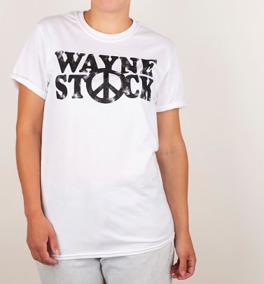Women's White Wayne's World Inspired Waynestock Boyfriend Fit Rolled Sleeve T-Shirt Women's White Wayne's World Inspired Waynestock Boyfriend Fit Rolled Sleeve T-Shirt