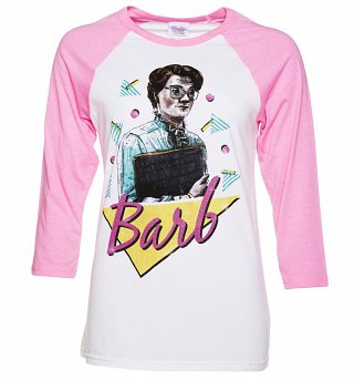 Women's White & Pink Retro Barb Inspired By Stranger Things Raglan Baseball T-Shirt Women's White & Pink Retro Barb Inspired By Stranger Things Raglan Baseball T-Shirt
