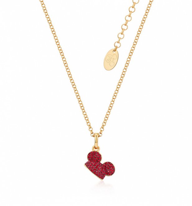 Yellow Gold Plated Mickey Mouse Red Crystal Ears Necklace from Disney by Couture Kingdom Yellow Gold Plated Mickey Mouse Red Crystal Ears Necklace from Disney by Couture Kingdom