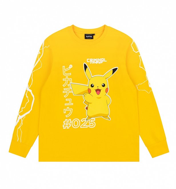 Yellow Pokemon Pikachu Long Sleeve T-Shirt from Criminal Damage Yellow Pokemon Pikachu Long Sleeve T-Shirt from Criminal Damage