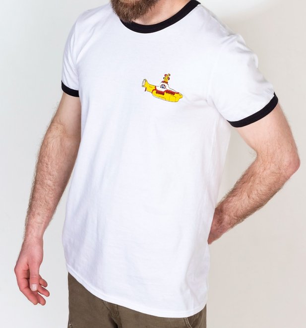 Yellow Submarine Embroidered White And Black Ringer T-Shirt Yellow Submarine Embroidered White And Black Ringer T-Shirt