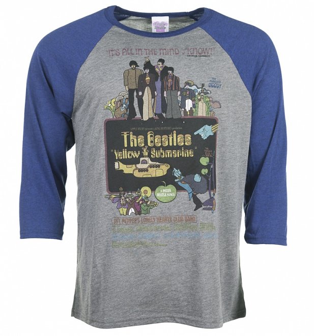 Yellow Submarine Movie Poster Grey And Navy Baseball Raglan T-Shirt Yellow Submarine Movie Poster Grey And Navy Baseball Raglan T-Shirt