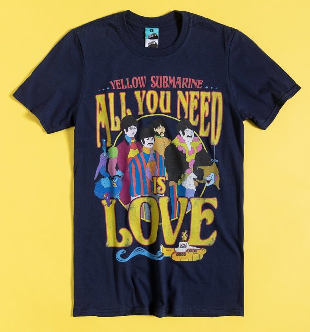 Yellow Submarine Psychedelic All You Need Is Love Navy T-Shirt
