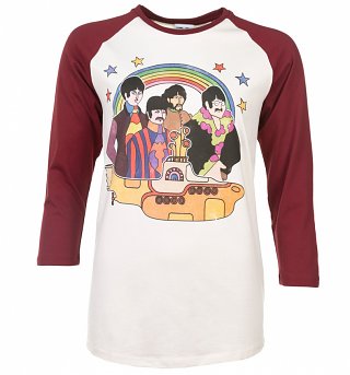 Yellow Submarine The Beatles White and Maroon Baseball T-Shirt Yellow Submarine The Beatles White and Maroon Baseball T-Shirt