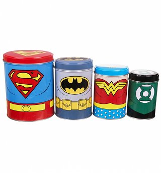 Boxed DC Comics Justice League Set Of 4 Tin Canisters Boxed DC Comics Justice League Set Of 4 Tin Canisters