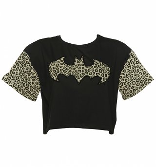Women's Black Cropped DC Comics Batgirl Leopard Print Detail T-Shirt Women's Black Cropped DC Comics Batgirl Leopard Print Detail T-Shirt