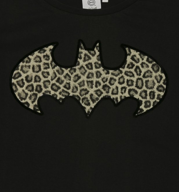 Women's Black Cropped DC Comics Batgirl Leopard Print Detail T-Shirt Women's Black Cropped DC Comics Batgirl Leopard Print Detail T-Shirt