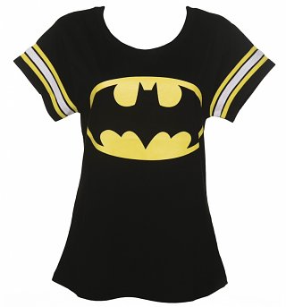 Women's Black DC Comics Batman Logo Varsity T-Shirt from For Love & Money Women's Black DC Comics Batman Logo Varsity T-Shirt from For Love & Money