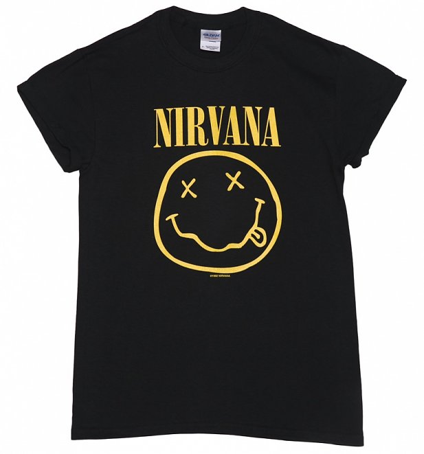 Women's Black Nirvana Nevermind Rolled Sleeve Boyfriend T-Shirt