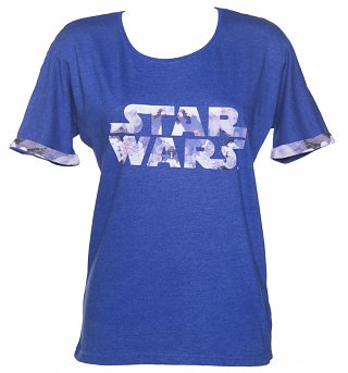 Women's Blue Marl Floral Star Wars Logo T-Shirt from Eleven Paris Women's Blue Marl Floral Star Wars Logo T-Shirt from Eleven Paris