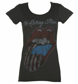 Women's Charcoal US Tongue Rolling Stones T-Shirt from Amplified Women's Charcoal US Tongue Rolling Stones T-Shirt from Amplified