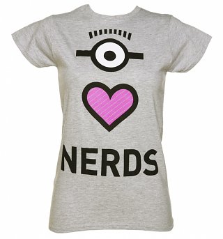 Women's Grey Love Nerds Despicable Me Minions T-Shirt Women's Grey Love Nerds Despicable Me Minions T-Shirt