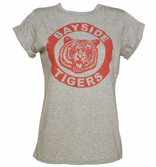 Women's Grey Saved By The Bell Bayside Tigers Rolled Sleeve Boyfriend T-Shirt Women's Grey Saved By The Bell Bayside Tigers Rolled Sleeve Boyfriend T-Shirt
