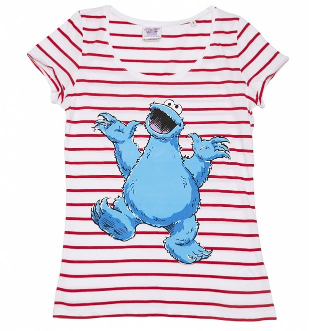 Women's Sesame Street Cookie Monster Striped Scoop Neck T-Shirt Women's Sesame Street Cookie Monster Striped Scoop Neck T-Shirt
