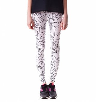 Women's White And Black All Over Print Adventure Time Leggings from Mr Gugu & Miss Go Women's White And Black All Over Print Adventure Time Leggings from Mr Gugu & Miss Go