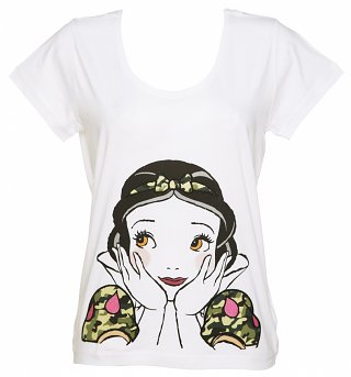 Women's White Snow White Camouflage Disney Scoop Neck T-Shirt from Eleven Paris Women's White Snow White Camouflage Disney Scoop Neck T-Shirt from Eleven Paris