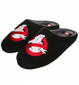 Men's Black Glow In The Dark Ghostbusters Logo Slippers Men's Black Glow In The Dark Ghostbusters Logo Slippers