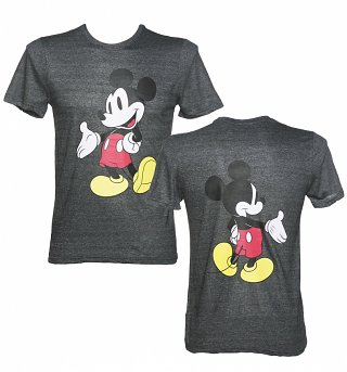 Men's Dark Grey Marl Mickey Mouse Front And Back Print Disney T-Shirt from Eleven Paris Men's Dark Grey Marl Mickey Mouse Front And Back Print Disney T-Shirt from Eleven Paris