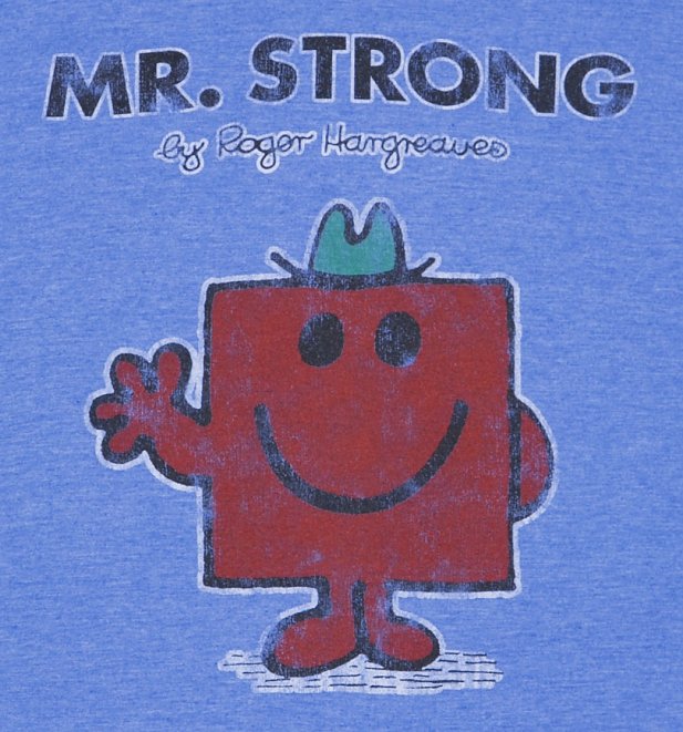 Men's Blue Marl Mr Strong Mr Men T-Shirt Men's Blue Marl Mr Strong Mr Men T-Shirt